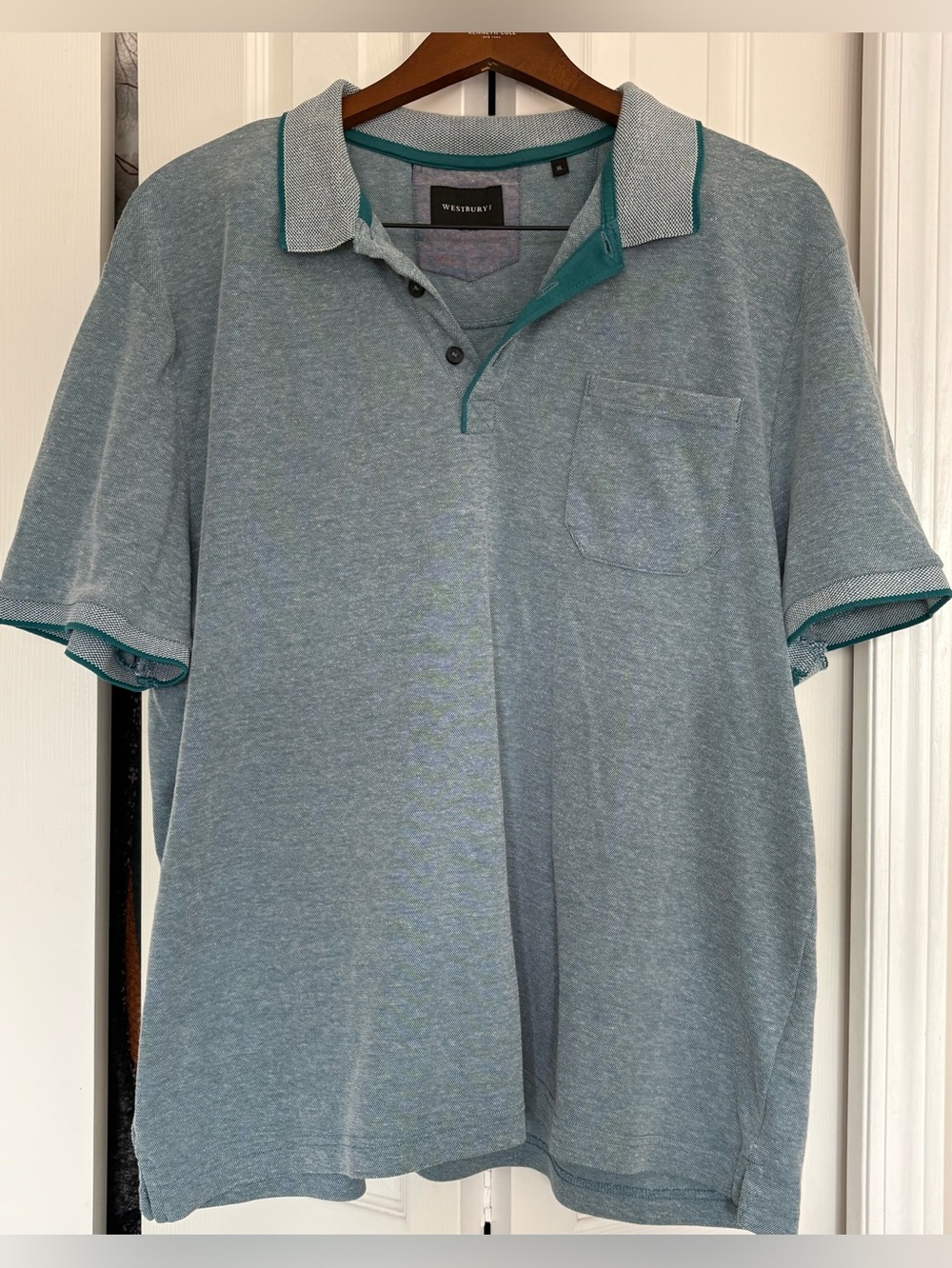 Westbury by C&A Men's Textured Knit Polo Shirt - Sage Teal Blue, Size XL